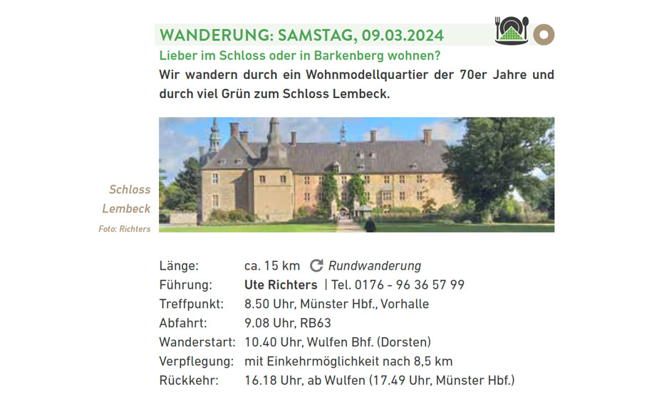 Baumberge Verein Ein Flyer mit einem Bild einer Burg.