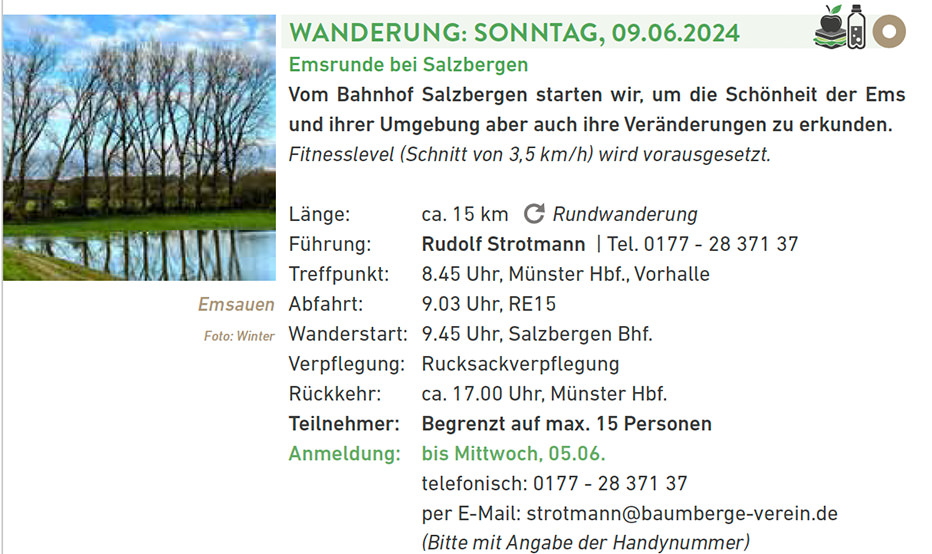 Baumberge Verein Eine Website mit einem Bild eines Flusses und eines Baumes.