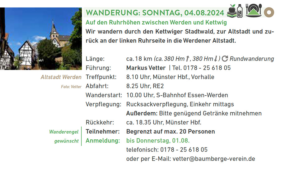 Baumberge Verein Ein Flyer mit einem Bild einer Stadt und einer Kirche.