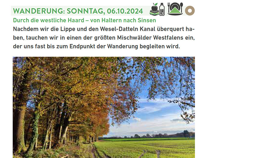 Baumberge Verein Ein Screenshot einer Website mit einem Bild eines Feldes und Bäumen.